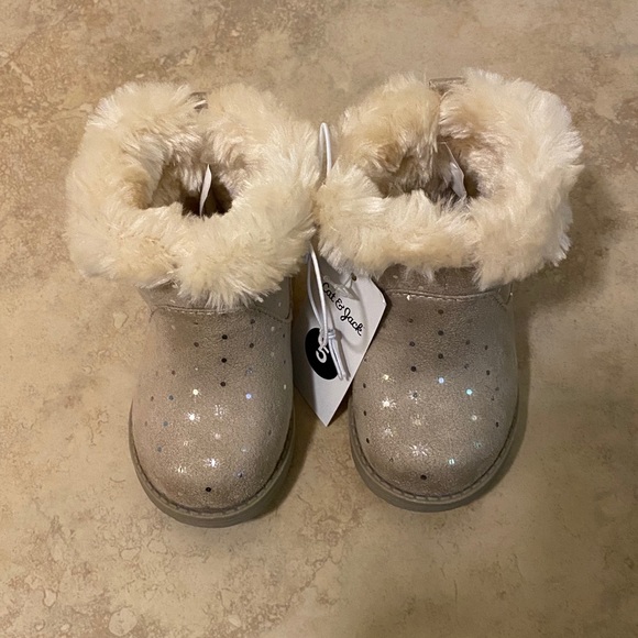 NIB Cat & Jack tan boots with fur top and sparkles - Picture 4 of 7